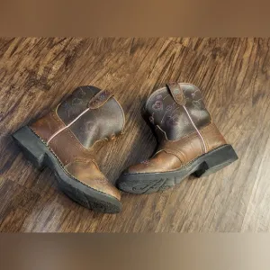 Girl's Justin Light Up Boots Brown Western Boots With Rounded Toe Size 13