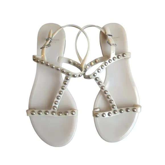 GIVENCHY | Beige Rubber Studded T-Strap Sandals in Size EU 36