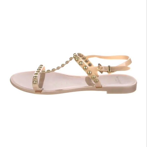 GIVENCHY | Beige Rubber Studded T-Strap Sandals in Size EU 36