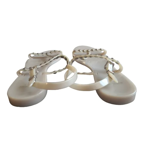 GIVENCHY | Beige Rubber Studded T-Strap Sandals in Size EU 36