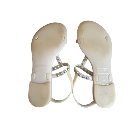 GIVENCHY | Beige Rubber Studded T-Strap Sandals in Size EU 36