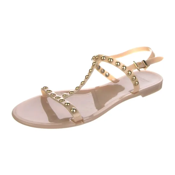 GIVENCHY | Beige Rubber Studded T-Strap Sandals in Size EU 36