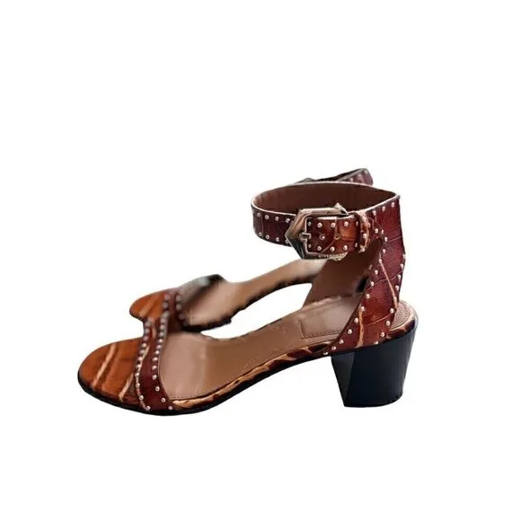 Givenchy Heel Leather Sandals Faux Crocodile Studded Brown 39.5
