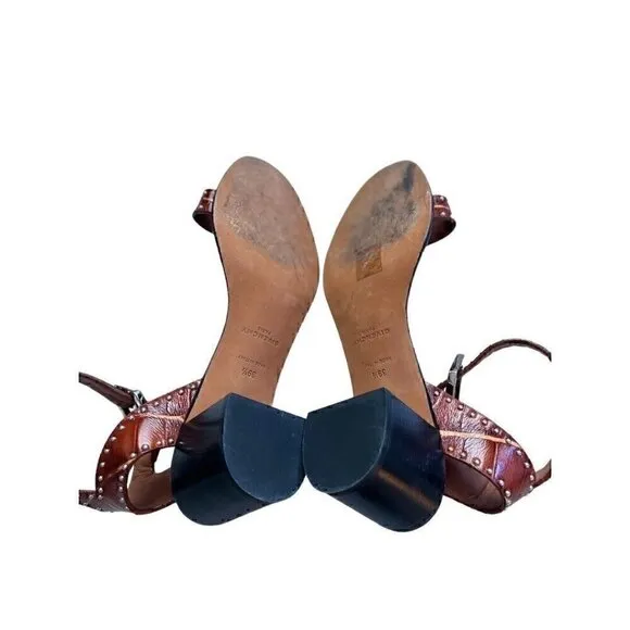 Givenchy Heel Leather Sandals Faux Crocodile Studded Brown 39.5
