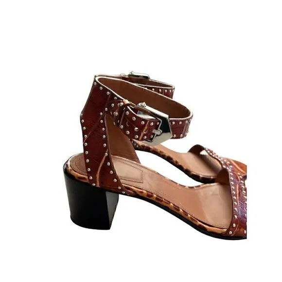 Givenchy Heel Leather Sandals Faux Crocodile Studded Brown 39.5