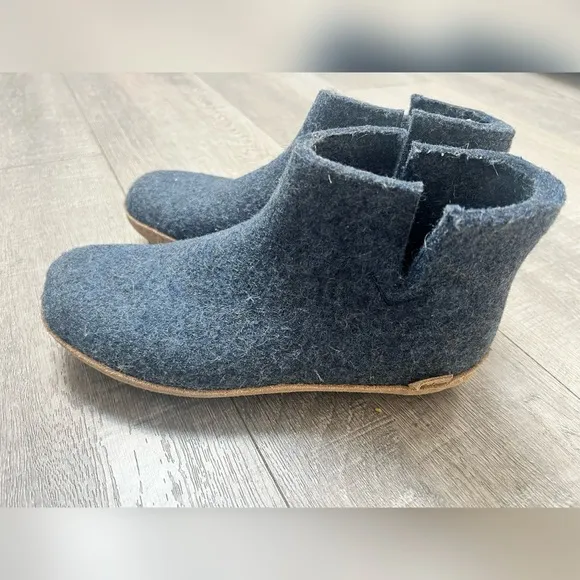 Glerups Natural WoolBOOT Slippers WITH LEATHER SOLE - DENIM Size W 9 M …