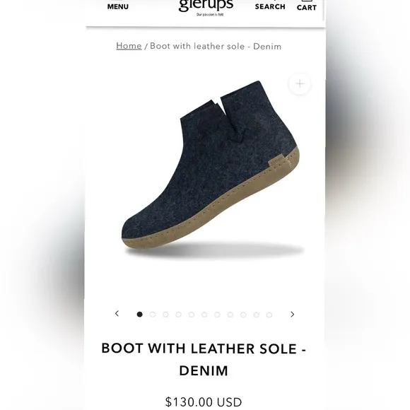 Glerups Natural WoolBOOT Slippers WITH LEATHER SOLE - DENIM Size W 9 M …