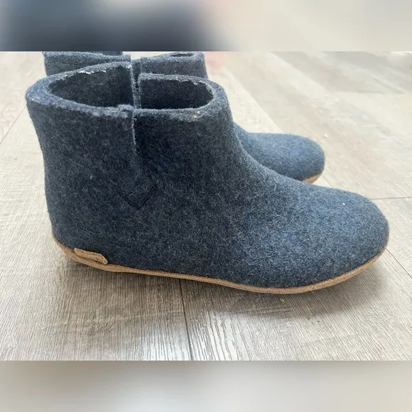 Glerups Natural WoolBOOT Slippers WITH LEATHER SOLE - DENIM Size W 9 M …