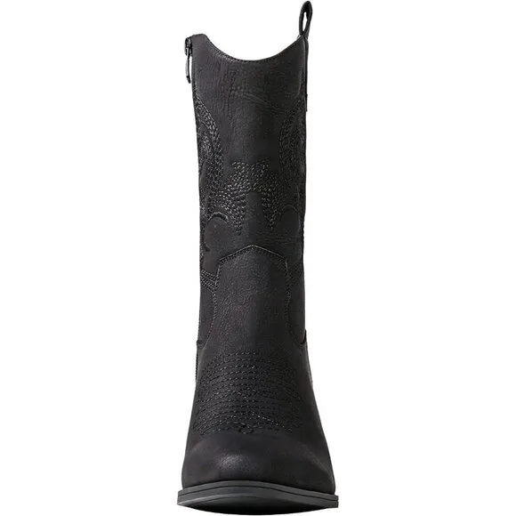 Globalwin  Cowboy Boots Women Black Faux Leather Mid Calf Western Chunky Boots
