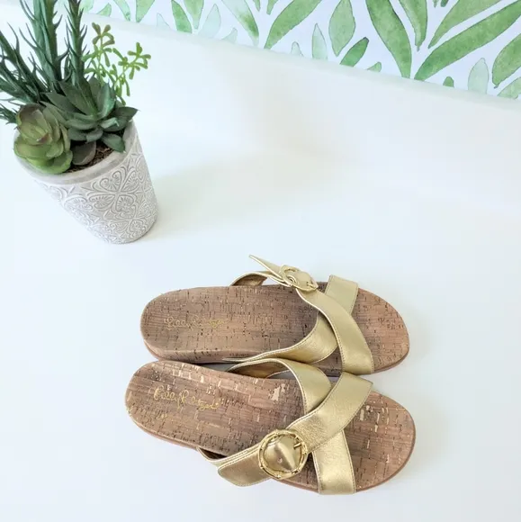 Gold Cork Lilly Pulitzer slide sandals size 8