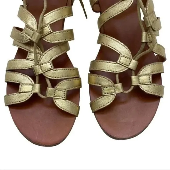 Gold Leather Lace Up Gladiator Sandals