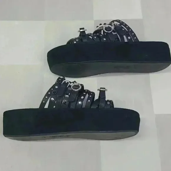 Golo Free People Naomi Flatform Studded Black Leather/Suede Sandals Sz 10