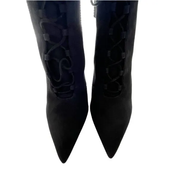 Good American Boots Women's Sz 6.5 Black Suede Pointed Toe Scandal Booties NIB