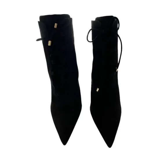 Good American Boots Women's Sz 6.5 Black Suede Pointed Toe Scandal Booties NIB