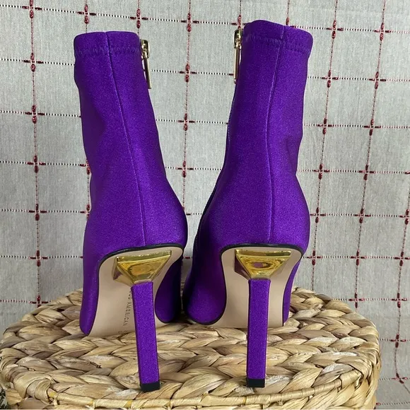 Good American Royal Purple Ankle Boots Pointed Toe Stiletto Neoprene Bootie 6.5
