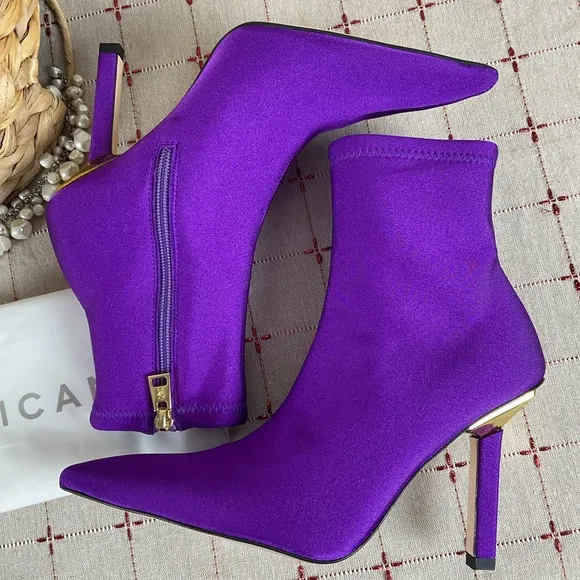 Good American Royal Purple Ankle Boots Pointed Toe Stiletto Neoprene Bootie 6.5