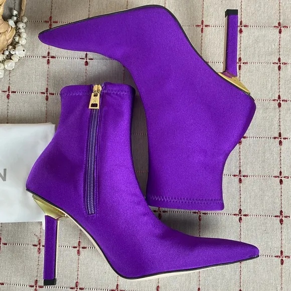 Good American Royal Purple Ankle Boots Pointed Toe Stiletto Neoprene Bootie 6.5