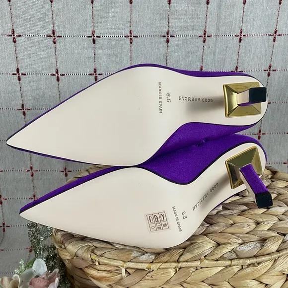 Good American Royal Purple Ankle Boots Pointed Toe Stiletto Neoprene Bootie 6.5
