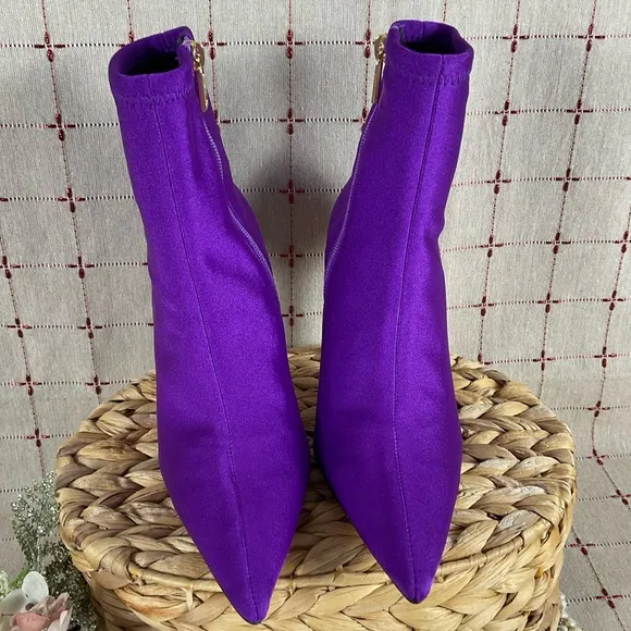 Good American Royal Purple Ankle Boots Pointed Toe Stiletto Neoprene Bootie 6.5