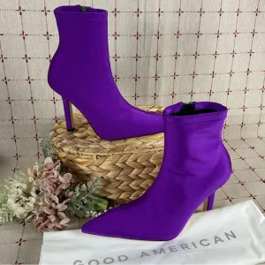 Good American Royal Purple Ankle Boots Pointed Toe Stiletto Neoprene Bootie 6.5