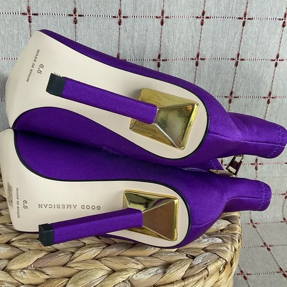 Good American Royal Purple Ankle Boots Pointed Toe Stiletto Neoprene Bootie 6.5