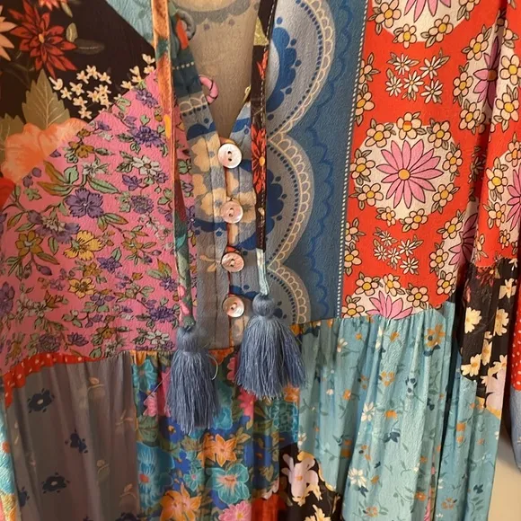Gorgeous GIRLY! Boho feminine Patchwork SPELL floral flowy dress XS 💋