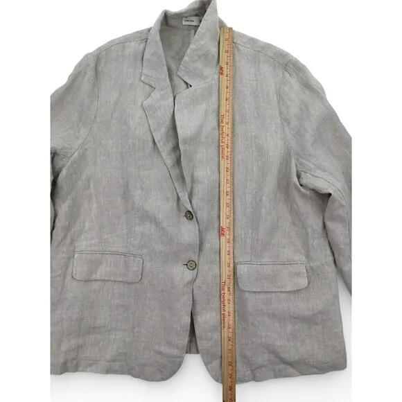 Grae Cove Boyfriend Linen Flax Blazer sz XXL Natural Beige Lagenlook Pockets NEW