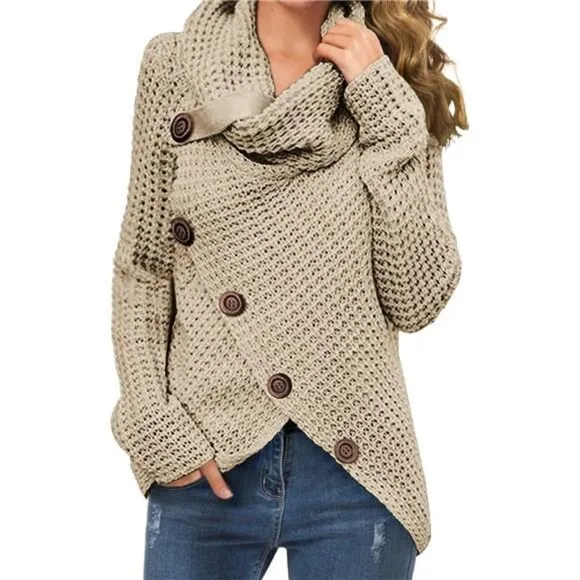 GRECERELLE Womens Turtleneck Sweaters 2024 Fall Chunky Long Sleeve Asymmetric
