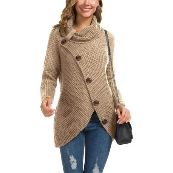 GRECERELLE Womens Turtleneck Sweaters 2024 Fall Chunky Long Sleeve Asymmetric