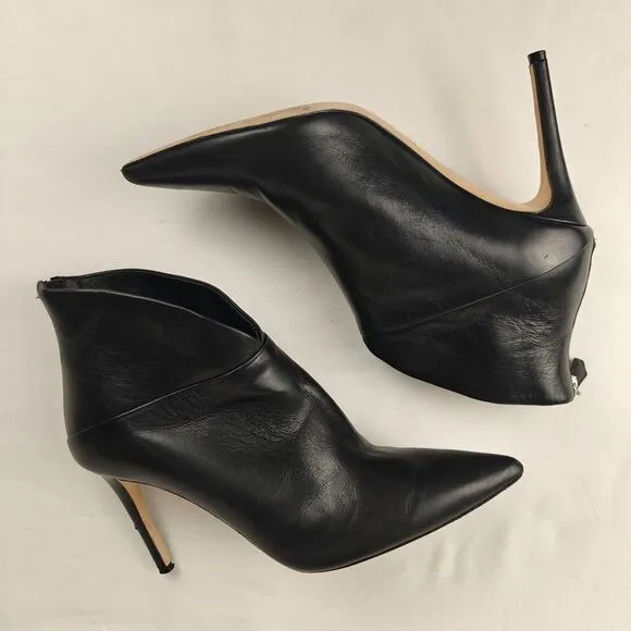Grigiarancio V-Cut Pointed Toe Heeled Ankle Leather Boots Size 39 Glam Old Money