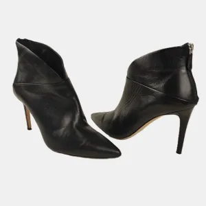 Grigiarancio V-Cut Pointed Toe Heeled Ankle Leather Boots Size 39 Glam Old Money