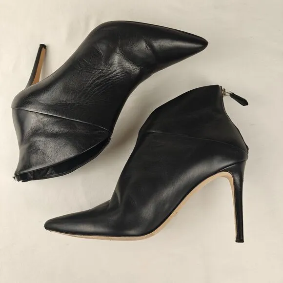 Grigiarancio V-Cut Pointed Toe Heeled Ankle Leather Boots Size 39 Glam Old Money