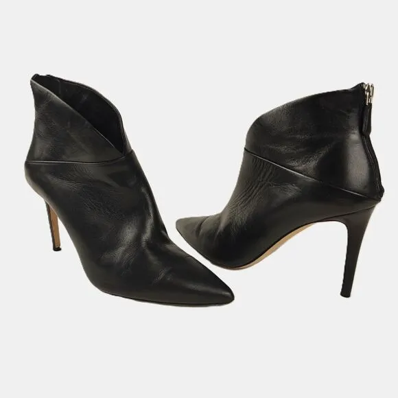 Grigiarancio V-Cut Pointed Toe Heeled Ankle Leather Boots Size 39 Glam Old Money