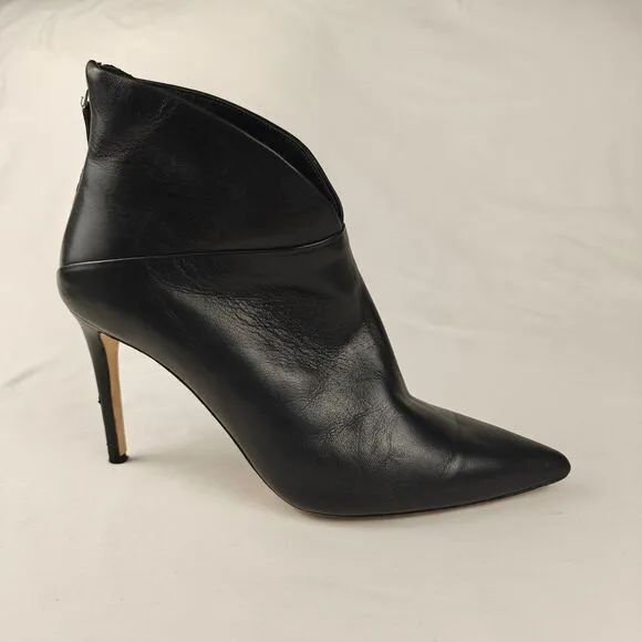 Grigiarancio V-Cut Pointed Toe Heeled Ankle Leather Boots Size 39 Glam Old Money