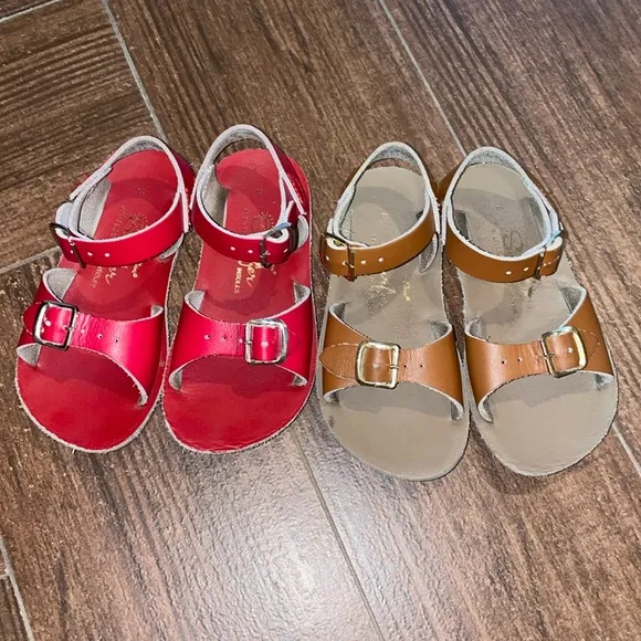 GUC Lot of Saltwater Sun-San Surfer Sandals - Brown and Red Toddler Size 8