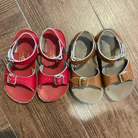GUC Lot of Saltwater Sun-San Surfer Sandals - Brown and Red Toddler Size 8
