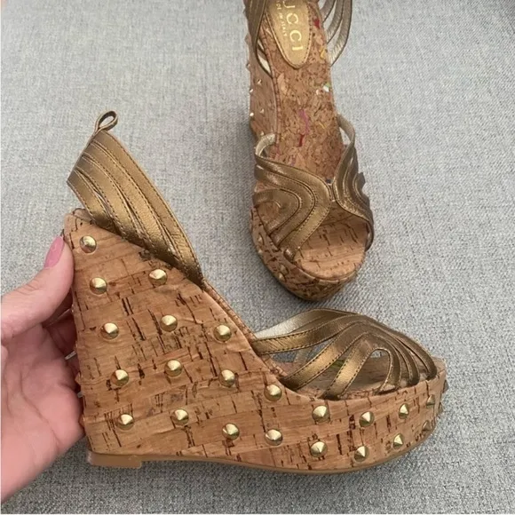 Gucci Cork Studded Wedged Women’s Sandals✨