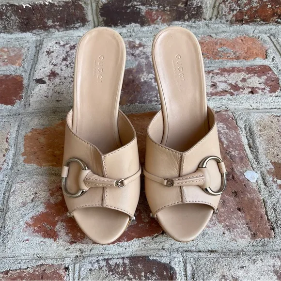 Gucci Hasler Horsebit Accent Leather Slide Heels 37