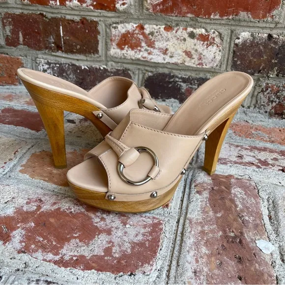 Gucci Hasler Horsebit Accent Leather Slide Heels 37