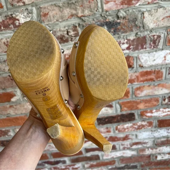 Gucci Hasler Horsebit Accent Leather Slide Heels 37