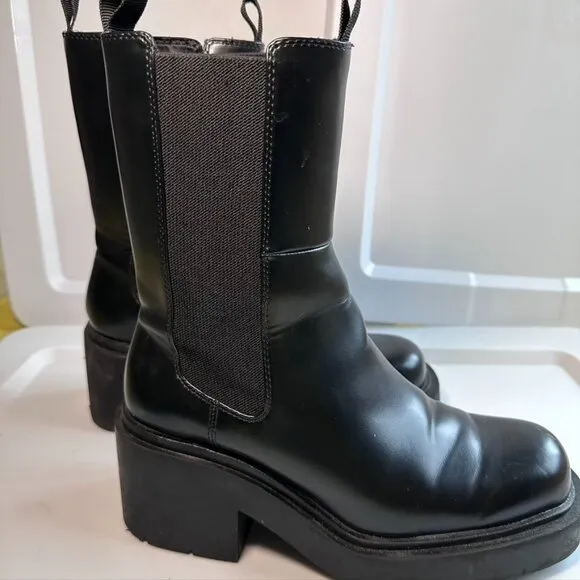 H&amp;M Chunky Chelsea Boots Tall Black US 8 EU 39 Moto Urban Minimalist Rock Street