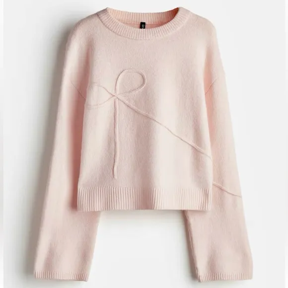 H&amp;M NWT spring light powder pink knit sweater with bow detail