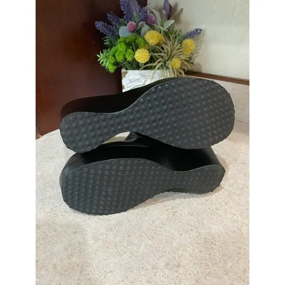 Harley-Davidson Black Leather Wedge Sandals With Studded Straps &amp; Buckle Detail