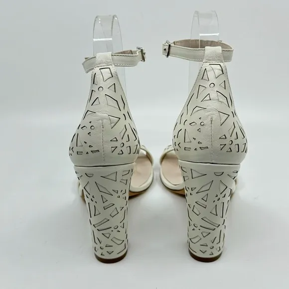 HARRIET WILDE  Maggie May Laser-cut Ivory Leather Heeled Sandals