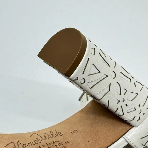 HARRIET WILDE  Maggie May Laser-cut Ivory Leather Heeled Sandals