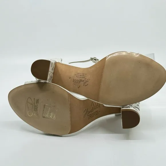 HARRIET WILDE  Maggie May Laser-cut Ivory Leather Heeled Sandals