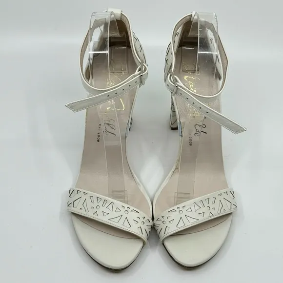 HARRIET WILDE  Maggie May Laser-cut Ivory Leather Heeled Sandals