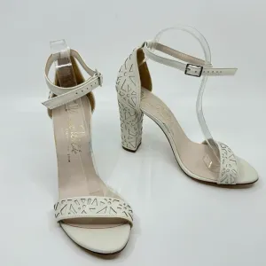HARRIET WILDE  Maggie May Laser-cut Ivory Leather Heeled Sandals