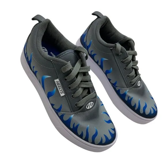 HEELYS Boys Pro 20 Prints Flames Wheels Sneakers 7 Gray Blue Graphics HE101000