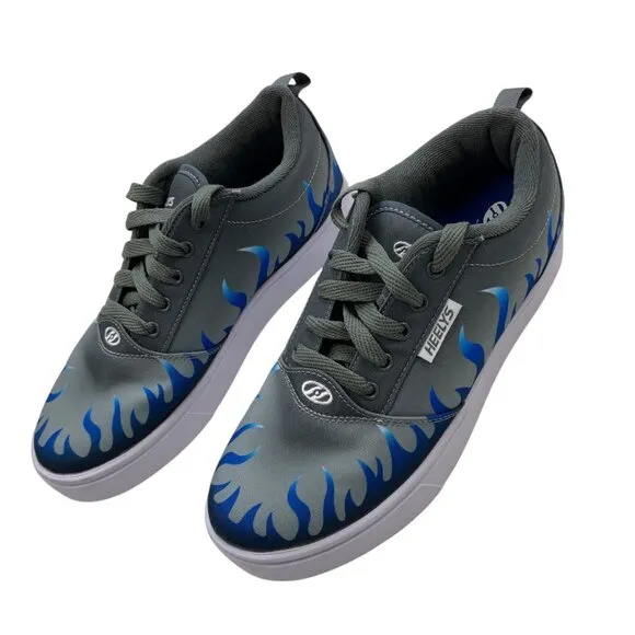 HEELYS Boys Pro 20 Prints Flames Wheels Sneakers 7 Gray Blue Graphics HE101000